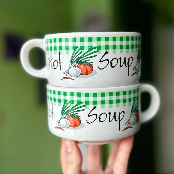 VTG Retro Rustic Farmhouse Cottagecore Kitchen Soup Bowl Mugs Set of 2 - Picture 7 of 7